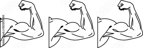 Three strong arms in a row a black and white line art illustration
