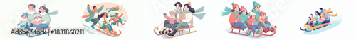 family activity riding a snow sled. Vektor, design, minimalist, illustrations, set icon