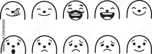 Cartoon finger characters expressing different emotions in a row illustration