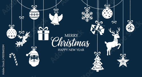 Elegant Christmas Decorations on Navy Blue Background for the Holidays