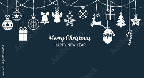 Christmas Decorations Banner in White on Navy Blue