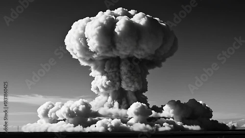 Vintage footage of a nuclear explosion, dramatic black and white depicting the destructive power