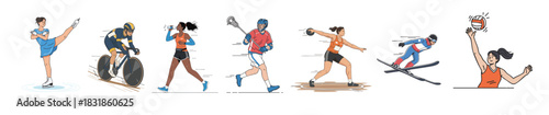 Modern athlete illustration set featuring multiple sports disciplines in energetic active poses