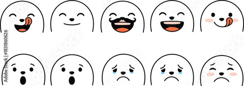 Cute ghost emoji collection with various emotions for halloween