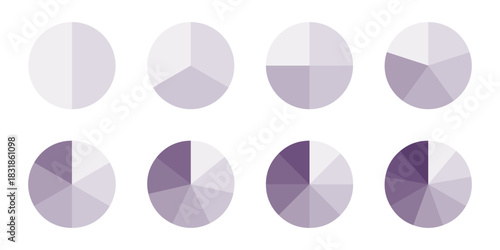 Set of colorful pie charts. Colorful pie charts with varying segments. Circle section graph. Pie chart set. Pie charts diagrams. Different color circles. donut and pie chart infographic elements set
