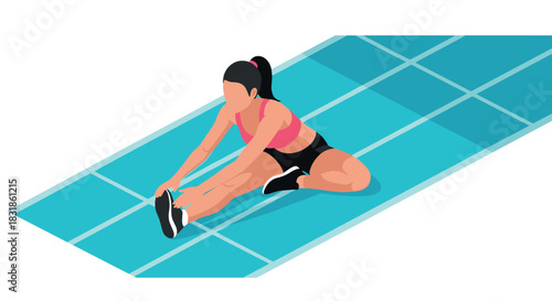 Isometric woman stretching on yoga mat in athletic gear