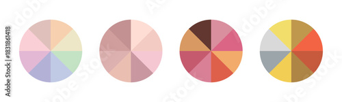 Set of colorful pie charts. Colorful pie charts with varying segments. Circle section graph. Pie chart set. Pie charts diagrams. Different color circles. donut and pie chart infographic elements .