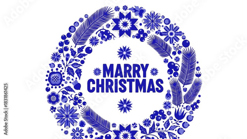 Charming blue Christmas wreath design perfect for festive holiday greetings and seasonal decor projects