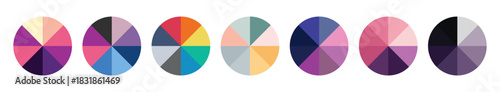 Pie chart set. Circle pie chart diagram. Circle icons for infographic or steps.. Colorful diagram collection with 1,2,3,4,5,6 sections or steps. Flat process cycle.