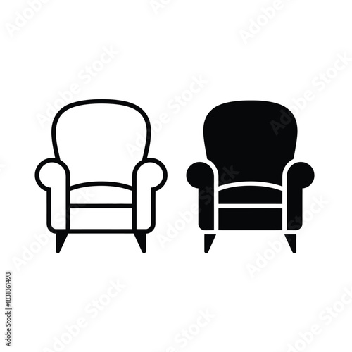 Two simple armchair icons, one white and one black, presented side by side.