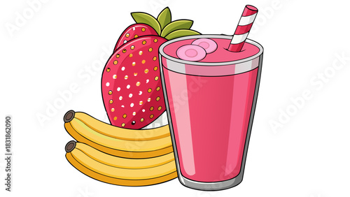 Delicious strawberry banana smoothie with fresh fruit
