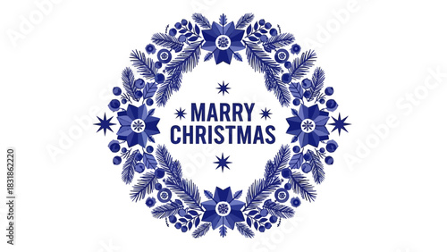 Elegant Marry Christmas floral wreath in Scandinavian style for joyful holiday season greetings and invitations