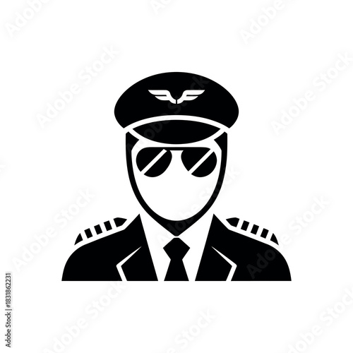 Aircraft Pilot Silhouette With Sunglasses, Uniform, Tie, and Hat on Transparent