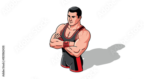 Confident male athlete in wrestling attire with folded arms