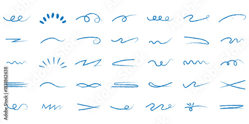 Set of hand drawn doodle lines underlines and squiggle lines, scribbles elements. Decorative doodles sketch scribble hand drawn handmade pencil pen marker set vector graphic design illustration. 