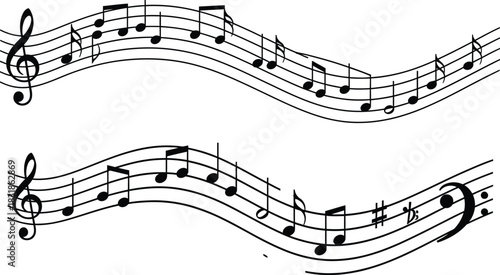 Music Notes Flowing on Staff Lines - Artistic Composition