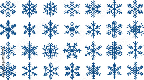 Collection of Blue Snowflakes on White Background A Diverse Set of Winter-Themed Design Elements for Your Creative Projects