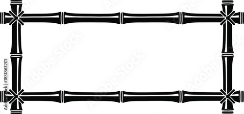Rectangular frame made of black bamboo stalks with tied corners. Japanese inspired vector border element for design, available as an editable eps file