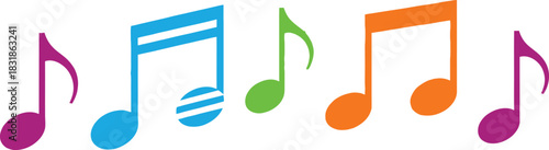 A colorful and vibrant collection of musical notes symbolizing rhythm, melody, and the joy of sound, perfect for any music-related project