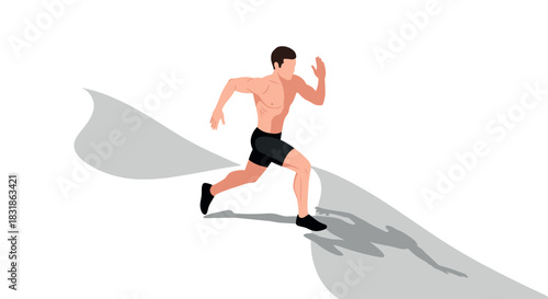 Dynamic athlete running with shadow in minimalist style design