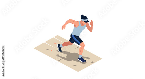 Dynamic isometric athlete running on track illustration for fitness and sports designs