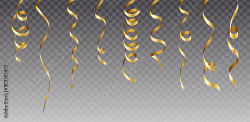 Vector illustration. Golden ribbon and gold confetti serpantine.