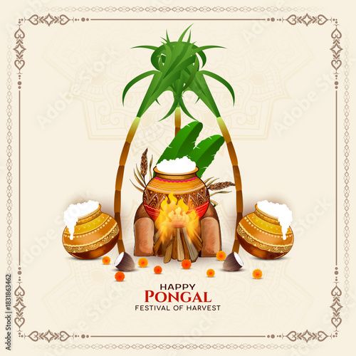 Happy Pongal cultural harvest festival card design