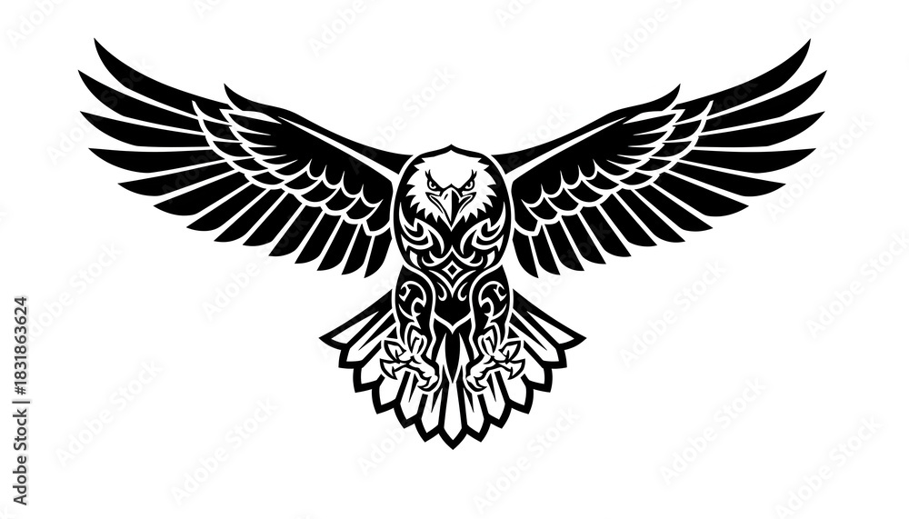 Fototapeta premium Striking Black and White Owl Tattoo Design with Intricate Details.