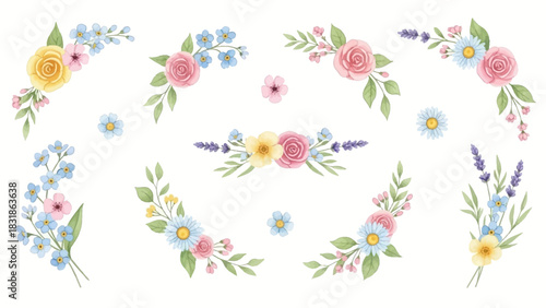 Floral arrangement clipart Decorative design elements for weddings, invitations, and crafts