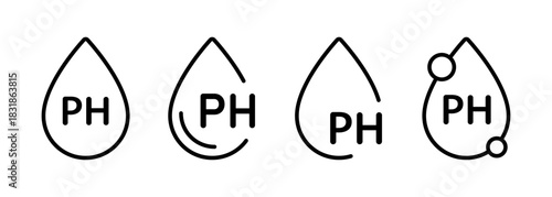 PH balance icon collection. Neutral water level. Water PH measure. Neutral balance skin. Drop line icon. Healthcare design web symbol. Vector illustration isolated on white background.