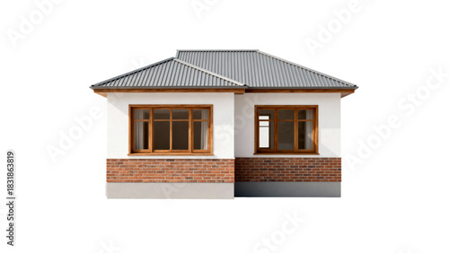 Modern residential house design featuring a blend of brick and white exterior with wooden accents in a suburban setting