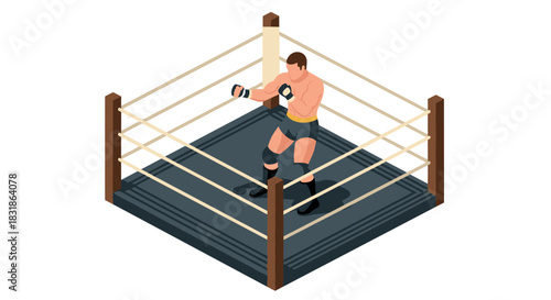 Isometric boxer in ring ready for fight: athletic spirit and determination