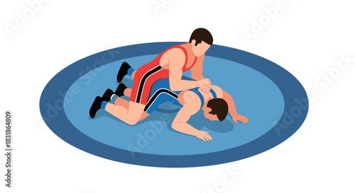 Dynamic wrestling competition: isometric sport action on mat