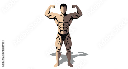 Powerful male bodybuilder flexing muscles in minimalist silhouette art design