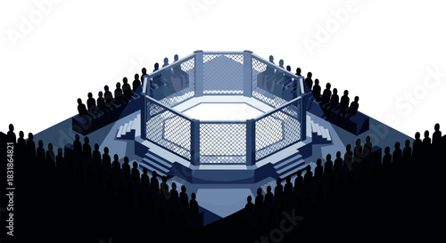 Isometric octagon arena with crowd watching the event