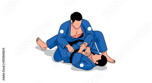 Martial arts grappling techniques in blue gi