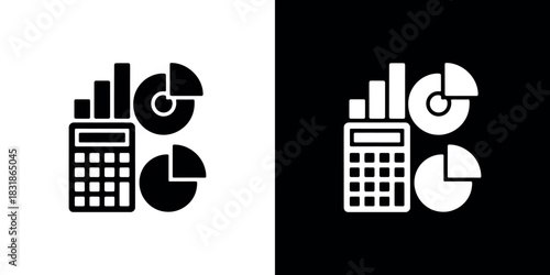 Calculator with Bar and Pie Charts on Transparent Background Finance Icon Set
