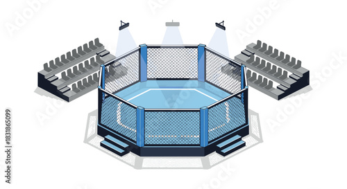 Isometric octagon arena with lighting and seating for mixed martial arts events