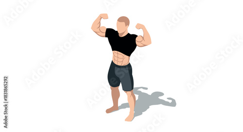 Muscular man flexing arms in shirtless pose with athletic build
