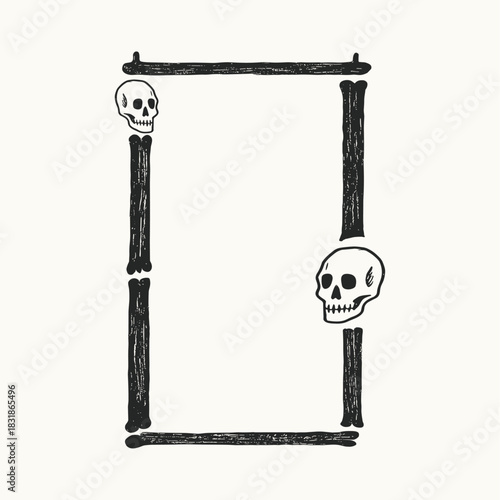 Hand drawn decorative border with skull icon logo flat vector design