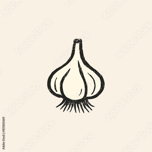 Hand-Drawn garlic sketch icon logo flat vector design