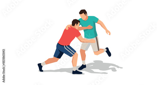 Dynamic wrestling match between two men in action