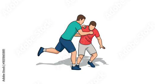 Dynamic wrestlers in motion: athletic competition highlighting technique and strategy