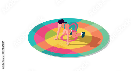 Isometric athlete ready to sprint on colorful track