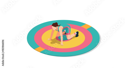 Isometric woman starting race on colorful track