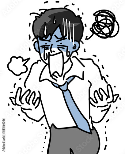 動揺して顔面蒼白になる若い男性会社員のベクターイラスト