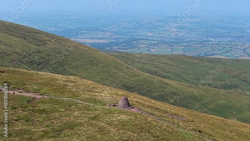Aerial drone footage orbiting Carn Pica in the Brecon Beacons National Park, Wales