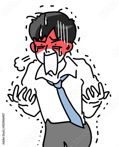 動揺して頭に血がのぼる若い男性会社員のベクターイラスト