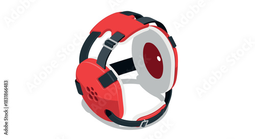 Red 3d headphone with adjustable band and modern design