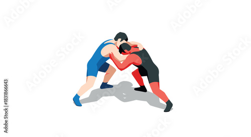 Dynamic wrestling match between two athletes in action pose